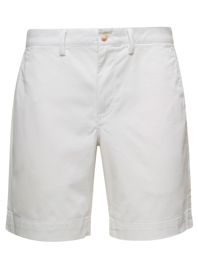 Polo Ralph Lauren White Chino Shorts With Logo Patch In Cotton Man