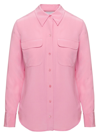 Equipment Pink Shirt With Patch Pockets With Flap In Silk Woman In Rosa