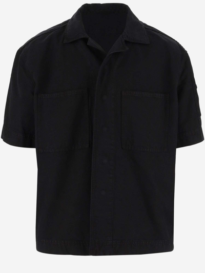 44 Label Group Cotton Denim Short Sleeve Shirt In Nero