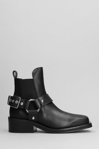 GANNI HIGH HEELS ANKLE BOOTS IN BLACK LEATHER