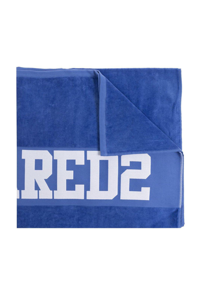 Dsquared2 Logo Jaquard Beach Towel In Blue/white