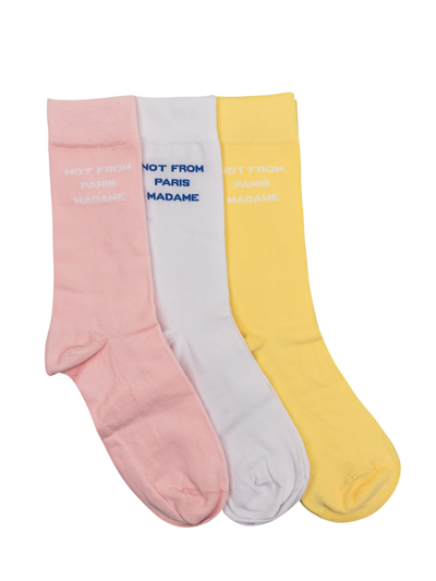 Drôle De Monsieur Set Socks Slogan In Multicolor