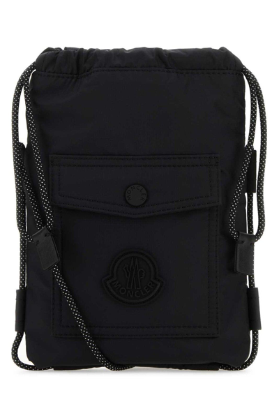 Moncler Logo Patch Drawstring Crossbody Bag In Black