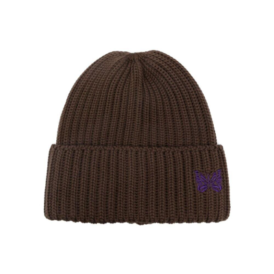 Needles Logo-embroidered Ribbed-knit Beanie In Brown