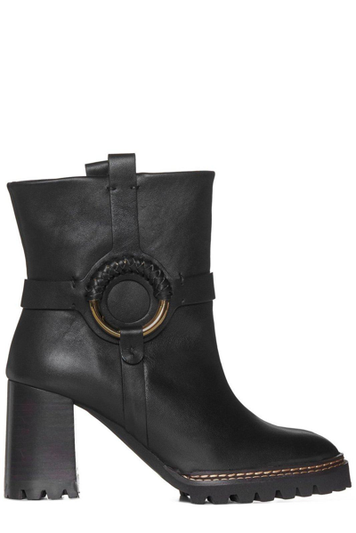 See By Chloé 100mm Leather Ankle Boots In Schwarz