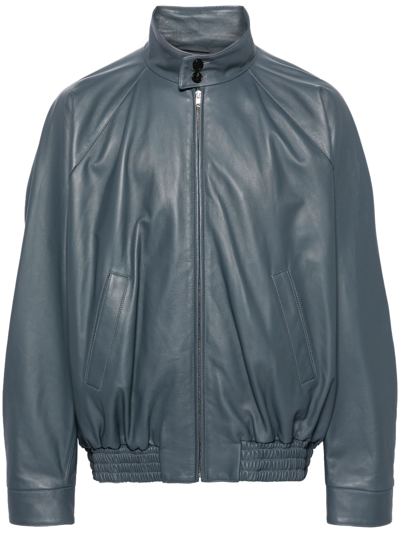 Marni Zip-up Leather Bomber Jacket In Grey