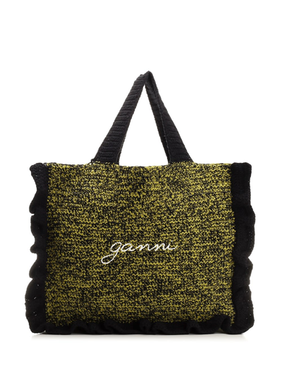 Ganni Egret Tote Bag In Nero