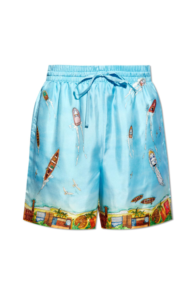 Casablanca Light Blue Bermuda Shorts With Drawstring In Silk Man