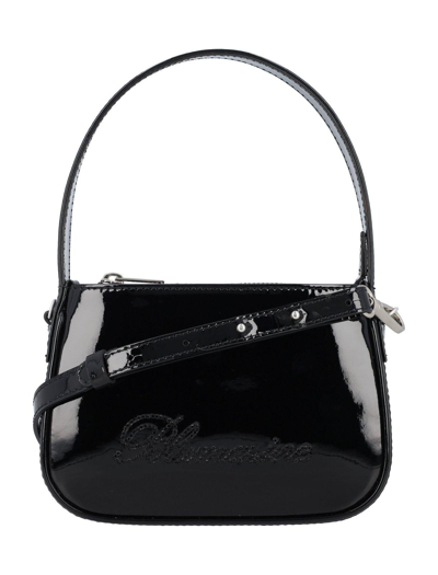 Blumarine Logo Patent Leather Handbag In Black