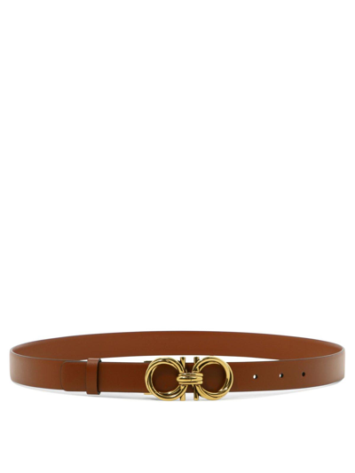 Ferragamo Salvatore  Gancini Logo Engraved Belt In Brown