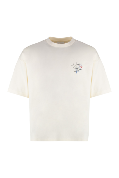 Drôle De Monsieur Slogan Esquisse Cotton T-shirt In Cream