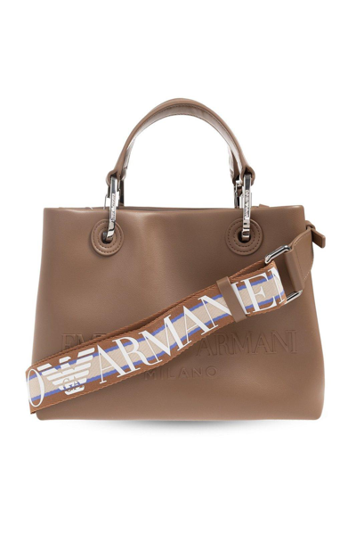 Emporio Armani Shopper Bag With Logo In Brown