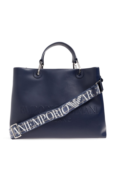 Emporio Armani Shopper Bag With Logo In Blue