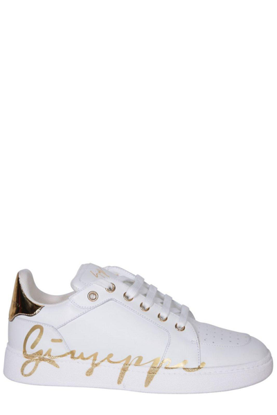 Giuseppe Zanotti Gz94 Logo-printed Lace-up Trainers In White Gold