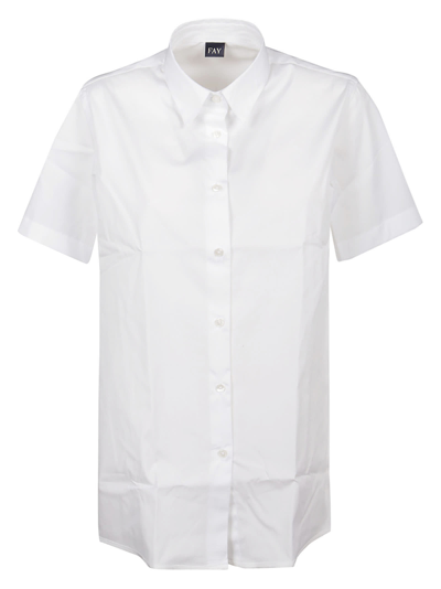 Fay Short-sleeve Linen Shirt In Bianco