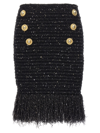 Balmain Fringed Tweed Short Skirt With 6 Buttons In Black