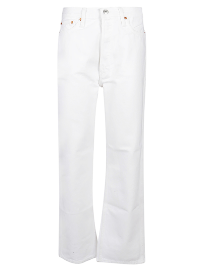 Re/done 70s Distressed High-rise Ankle Crop Jeans In Worn White