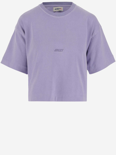 Autry Cotton T-shirt With Logo In Pastel Lilac