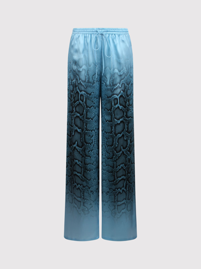Ermanno Scervino Snakeskin-print Silk Trousers In Blue