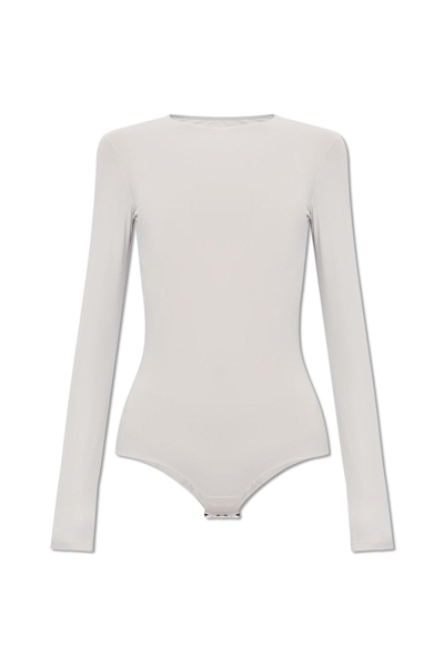 Mm6 Maison Margiela Numbers Printed Stretched Bodysuit In Grey