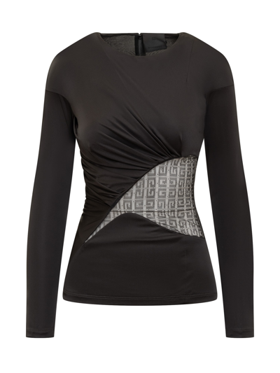 Givenchy Draped Jersey And Lace Top 4g In Black