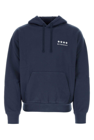 Givenchy Logo Embroidered Drawstring Hoodie In Deep Blue