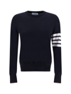 Thom Browne Crewneck Wool Sweater With Signature Stripes In Blue