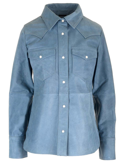 Stand Studio Western Style Leather Shirt In Light Blue