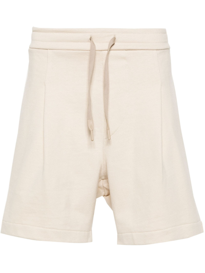 A Paper Kid Logo-patch Cotton Track Shorts In Neutrals