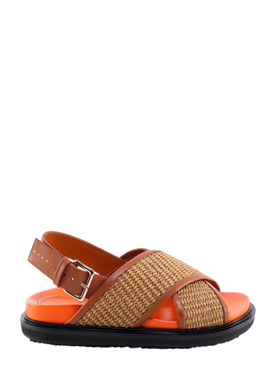 Marni Fussbett Raffia And Leather Slingback Sandals In Multicolor