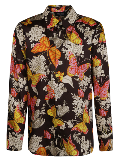 Dsquared2 Butterfly-print Satin Shirt In Multicolor