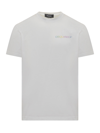 Dsquared2 'palm Beach' White Crewneck T-shirt With Multicolor Logo Print In White