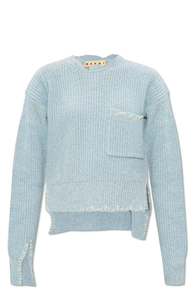 Marni Exposed Stitched Side Slit Knit Sweater In Illusion Blue