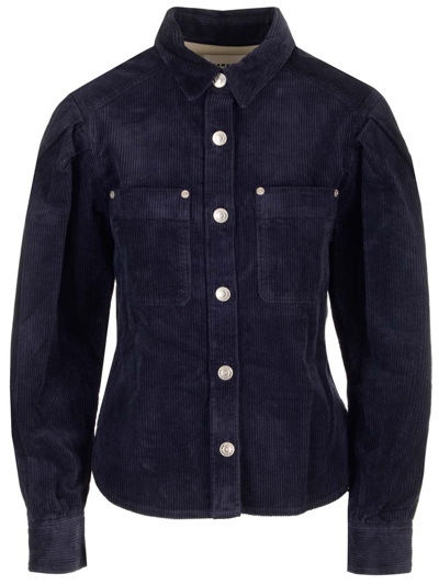 Marant Etoile Randal Cotton And Linen Corduroy Shirt In Blue