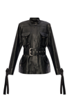 Off-white Co Cargo Belted Leather Jacket In Black
