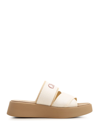 Chloé Mila Beige And White Sabot With Branded Strap In Linen Blend Woman In White