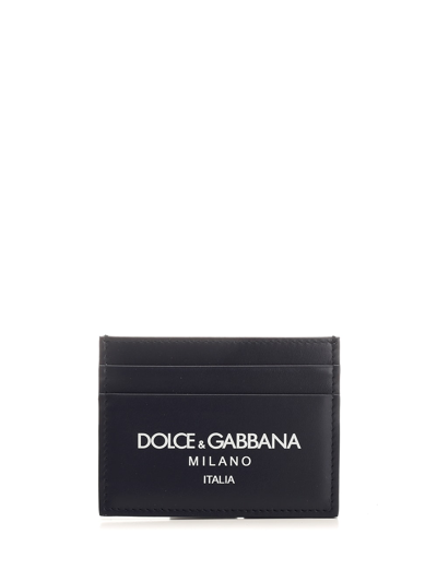 Dolce & Gabbana Calfskin Card Case In Blu