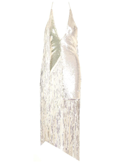 Rotate Birger Christensen Rotate Sequin Embellished Fringed Midi Dress In Silver