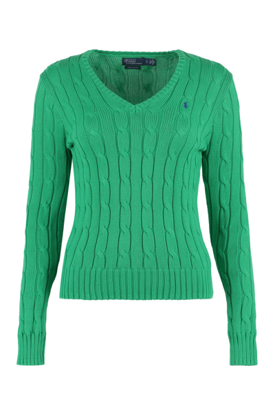 Ralph Lauren Cable-knit Cotton Crewneck Sweater In Green