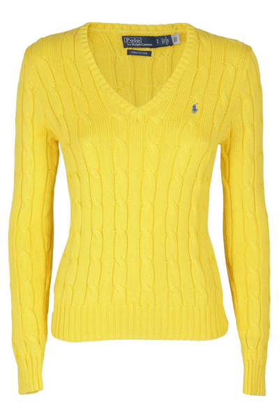 Ralph Lauren Kimberly Cable-knitted V-neck Jumper In Trainer Yellow