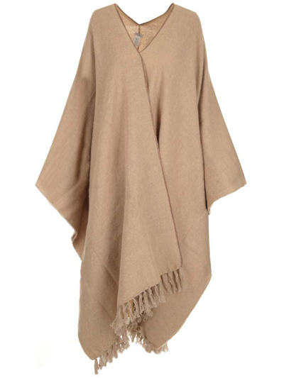 Brunello Cucinelli Monili-trim Fringed Knitted Poncho In Brown