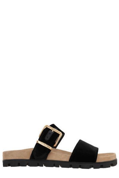Miu Miu Suede Buckle Sandals In Black