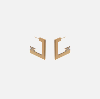 Elisabetta Franchi Double Geometric Logo Earrings In Gold