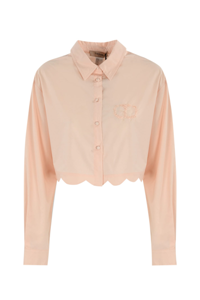 Twinset Scalloped Cropped Shirt In Cupcake Pink