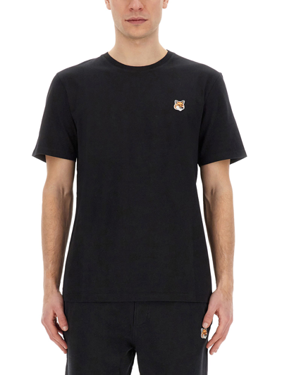 Maison Kitsuné Chillax Fox Patch Cotton Jersey T-shirt In Black