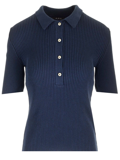 Apc Blue Danae Ribbed Polo Shirt In Ink