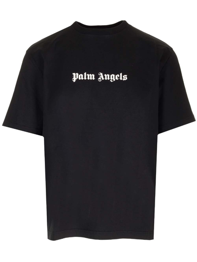PALM ANGELS BLACK T-SHIRT WITH FRONT LOGO