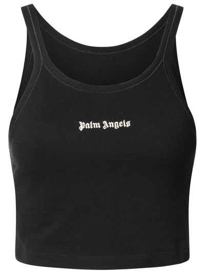 Palm Angels Black Cotton Tank Top In Black/off White