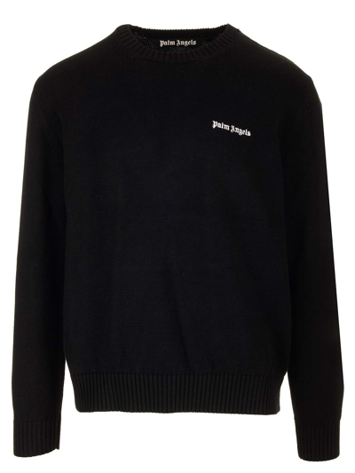 PALM ANGELS BLACK SWEATER WITH LOGO