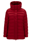 SAVE THE DUCK DRIMIA LONG RED DOWN JACKET WITH TONAL LOGO PATCH IN SHINY LEATHER WOMAN